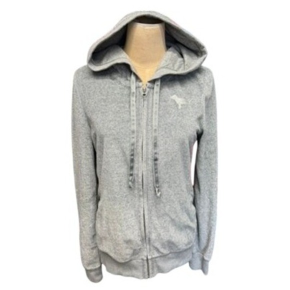 VTG"PINK" Victorias Secret Grey Metallic Sequin Heart Full Zip Hoodie Medium Y2K - Picture 2 of 16